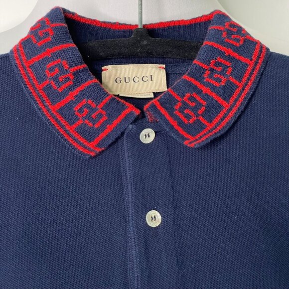 GUCCI Kid's Blue Red Logo Polo Short Sleeve 100% Cotton Shirt Size 12 - Picture 2 of 6
